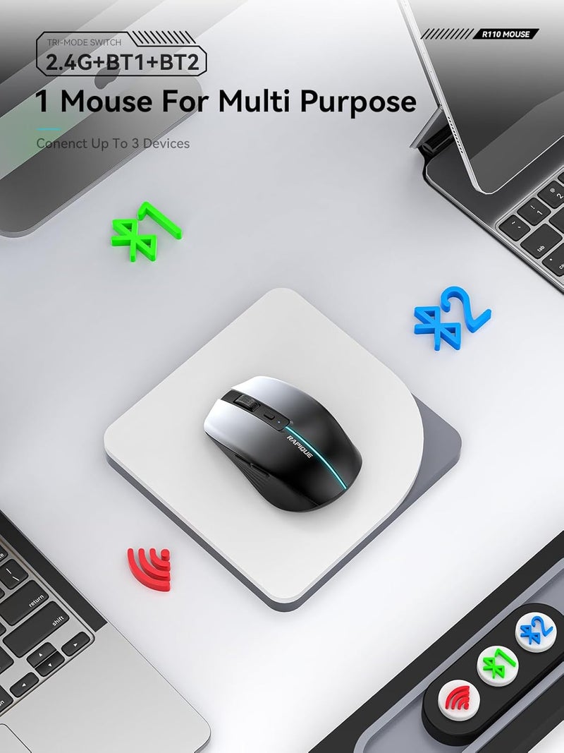 RAPIQUE Bluetooth Wireless Mouse – White to Black Gradient, Dual Bluetooth 5.1 & 2.4G Connectivity, Silent Click, Rechargeable, Ergonomic 6-Button for Windows/MacOS/Android/Laptop/MacBook/iPad - Image 3